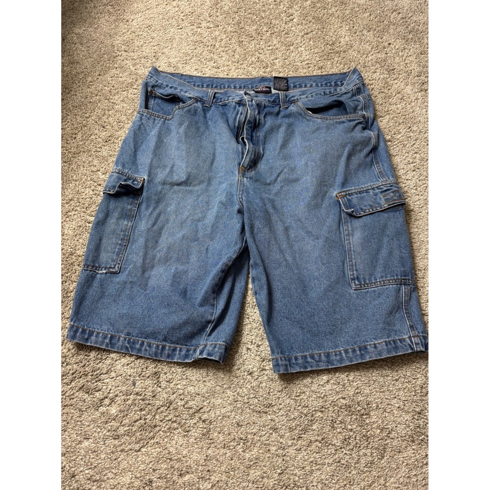 Bugle Boy Mens Denim Cargo Shorts Size 38 Medium Wash Blue Cotton Utility